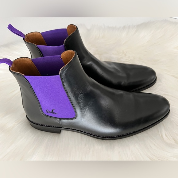 SERFAN CHELSEA Italian 43 Mens BOOT CALF LEATHER BLACK PURPLE US 10.5 in Box EUC - Picture 10 of 17